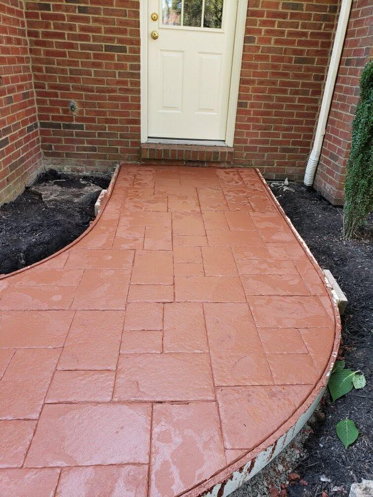 Stamped concrete walkway, finished