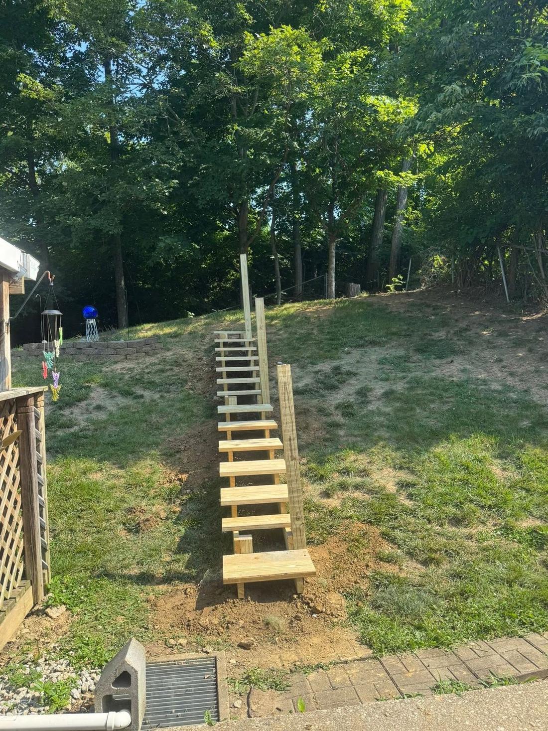 Timber steps up a graded slope