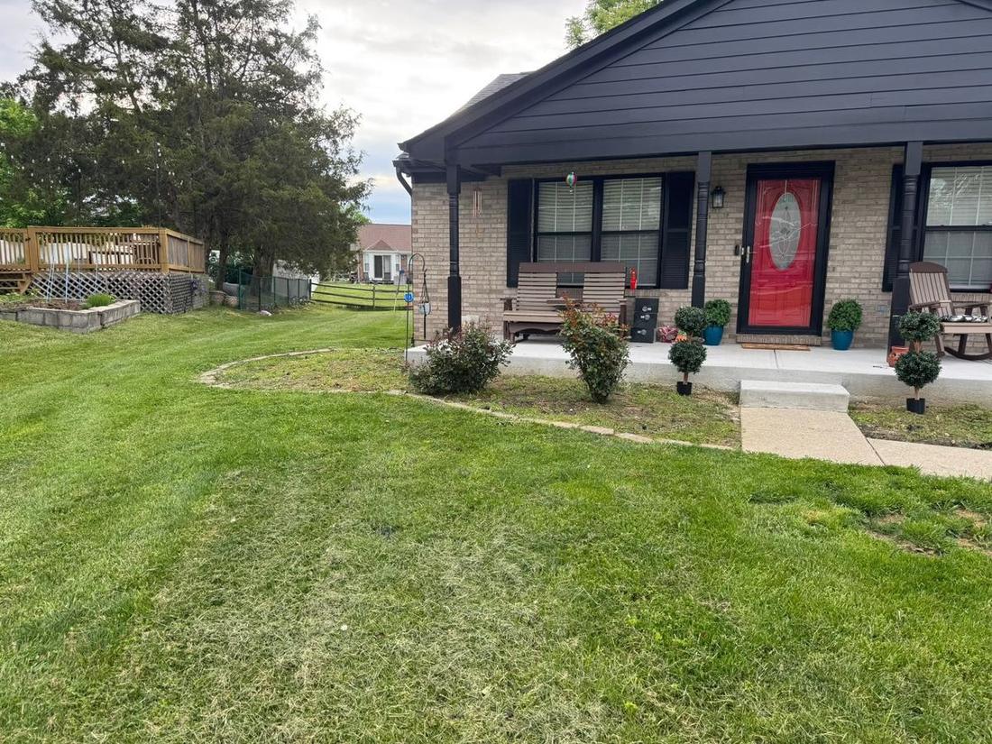 Front lawn and foundation plantings